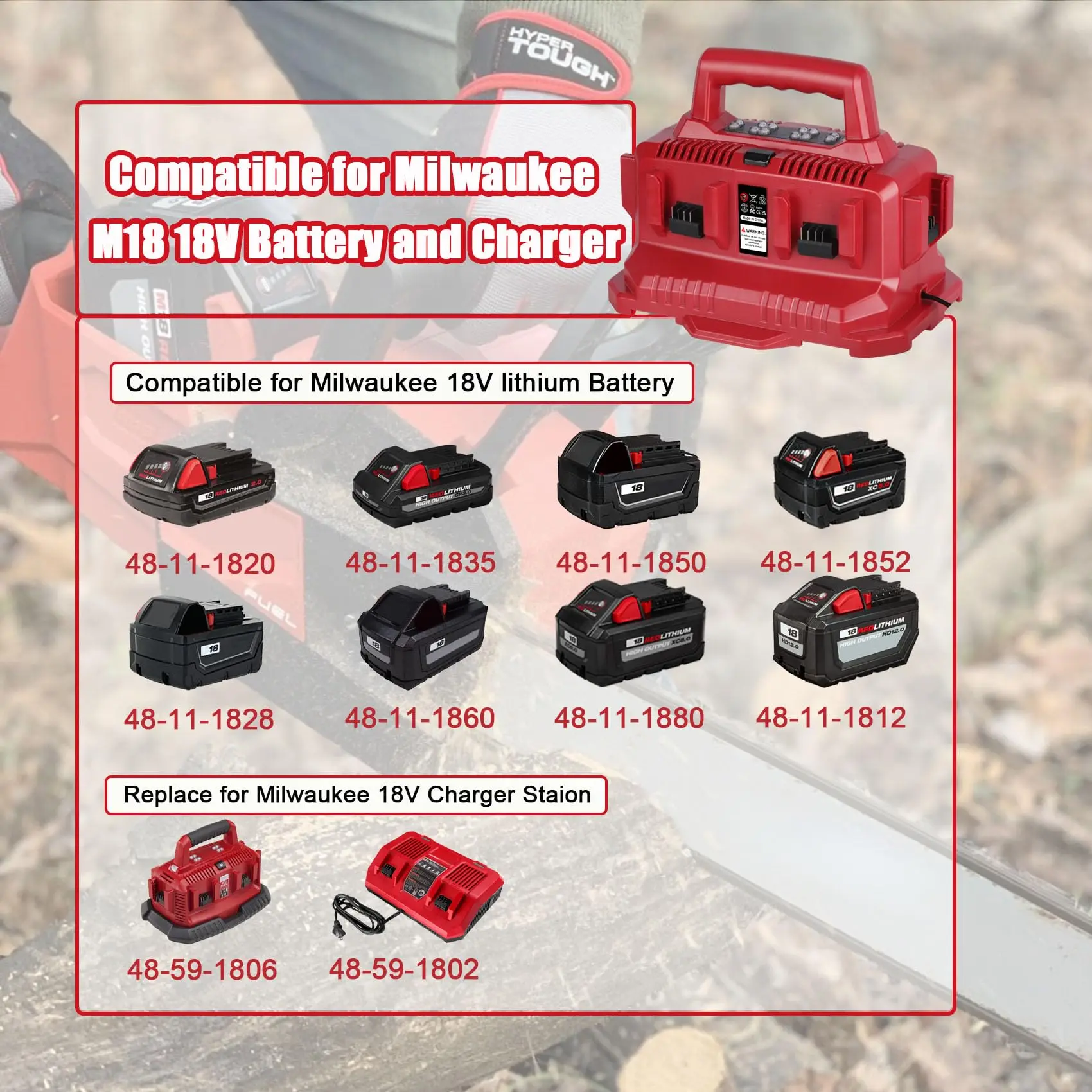 6 Port Charger for Milwaukee M18 Battery,M18 Charger Station 48-59-1806,Compatible for Milwaukee 18V Battery,with LED Indicator