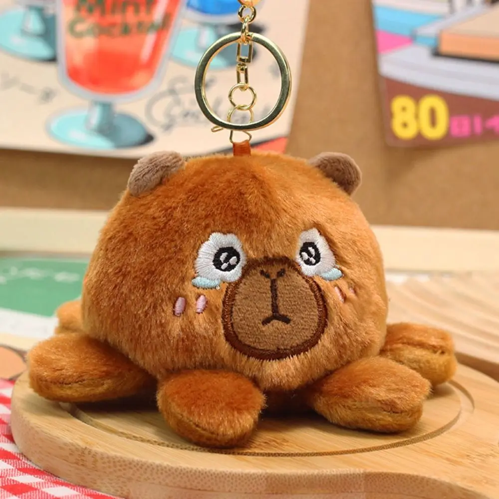 Dupla face capivara chaveiro de pelúcia fofo flipable pelúcia virado capivara chaveiro cosplay macio dos desenhos animados capivara boneca pingente