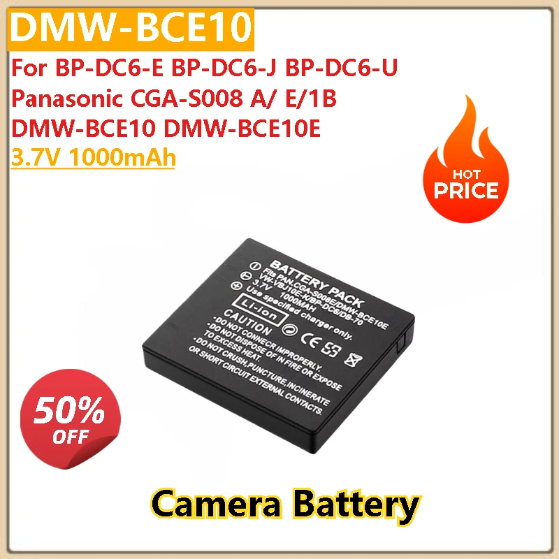 

New High Quality 3.7V 1000mAh Camera Battery DMW-BCE10 For BP-DC6-E BP-DC6-U BP-DC6-J Panasonic CGA-S008 A/ E/1B DMW-BCE10E