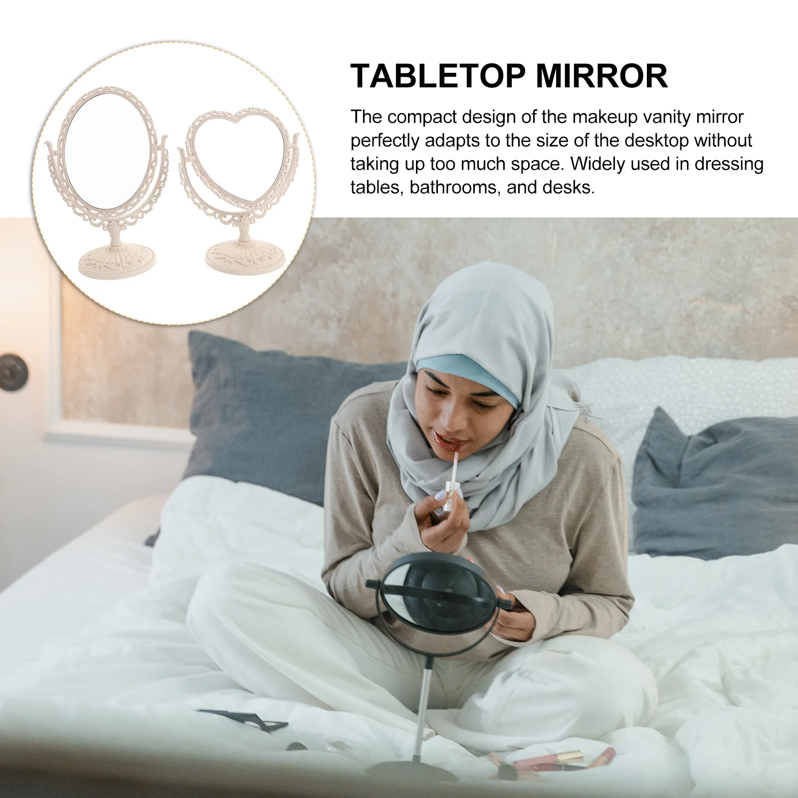 กระจกแต่งหน้าแบบตั้งโต๊ะ 2 ชิ้น พร้อมกระจกใสไร้การบิดเบือน เหมาะสำหรับผู้หญิงในกิจวัตรความงามประจำวัน