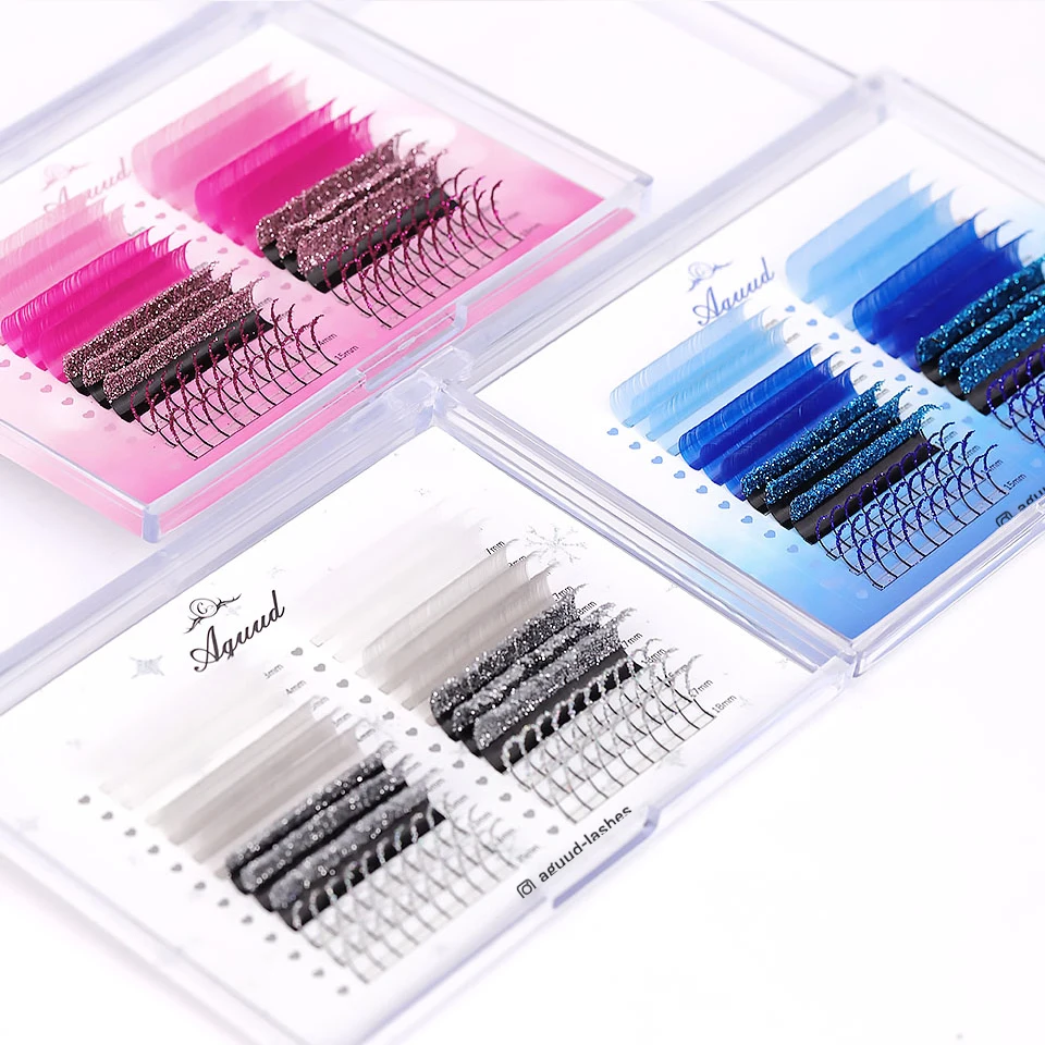 NEW Mix Colors Glitter Lashes Fashion Shiny Colorful Spike Individual Lash Extention Pink Blue White Grey Colorful False Eyelash