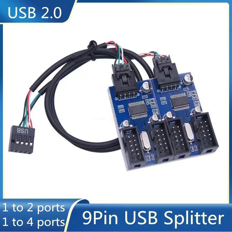 9Pin USB Splitter Motherboard USB Female Interface Header Splitter 1 To 2 Extension Cable Adapter 9Pin 1 To 4 USB HUB Connectors