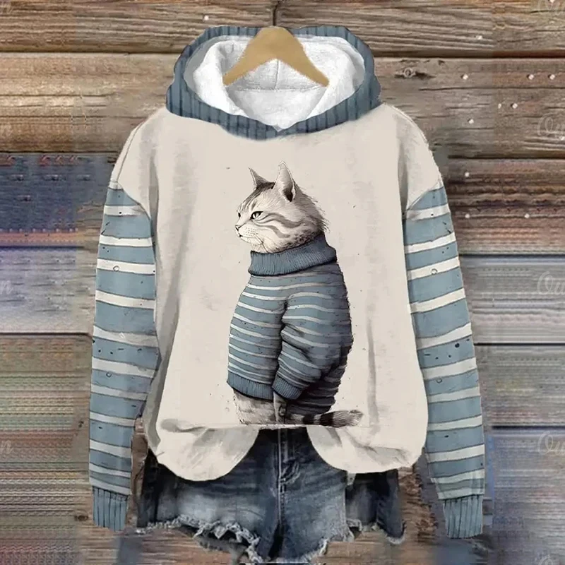 Women\'s Hoodies Funny Kawaii Cat Animals Print Hoodie For Men Sweatshirts Female Clothes Casual Long Sleeve Unisex Pullovers