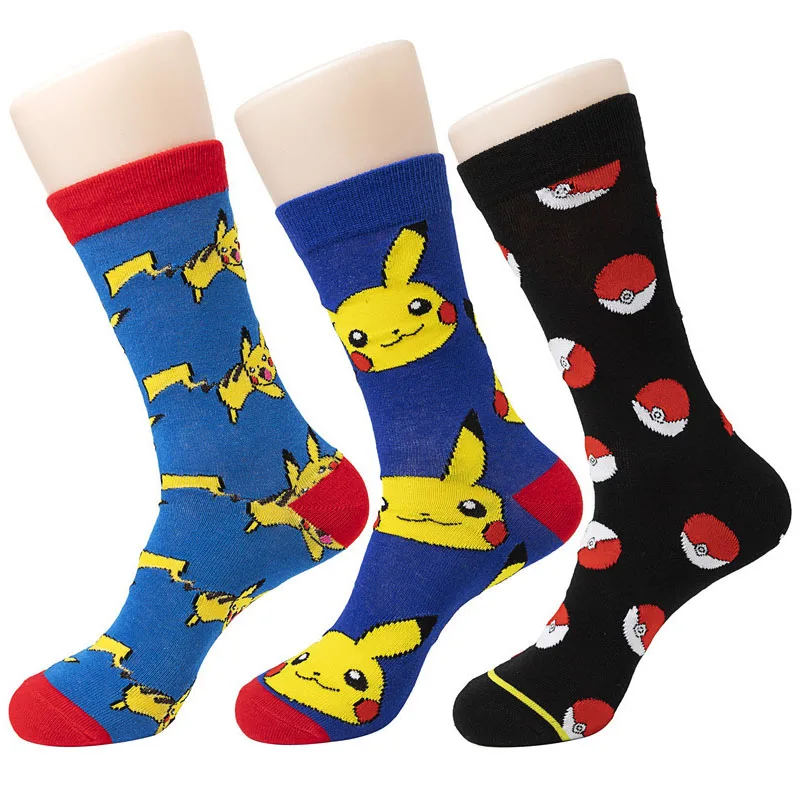 Pokemon Pikachu Poke Ball Men\'s socks Trend Medium Tube Socks Anime Figure Unisex Athletic Socks Harajuku Breathable Socks Gifts