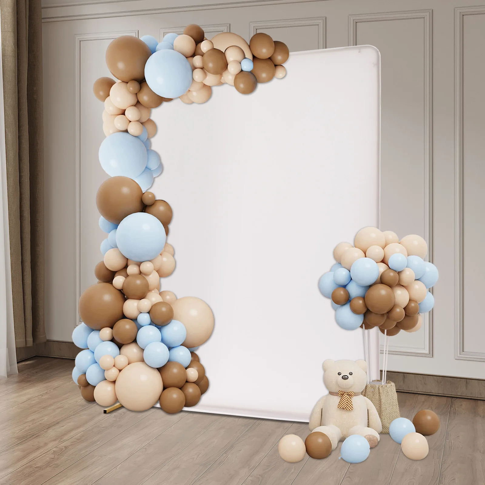 1.5 * 2m Wedding Pole Bracket With Pull Rod+Elastic Cloth Cover Gold Bracket+White Cover