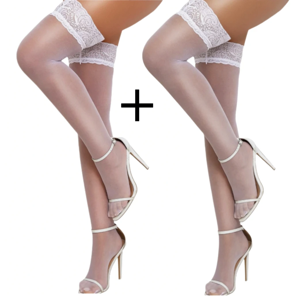 2 pares de medias de encaje para mujer, lencería Sexy, medias altas hasta el muslo, medias por encima de la rodilla para mujer, blanco y negro, dropshipping