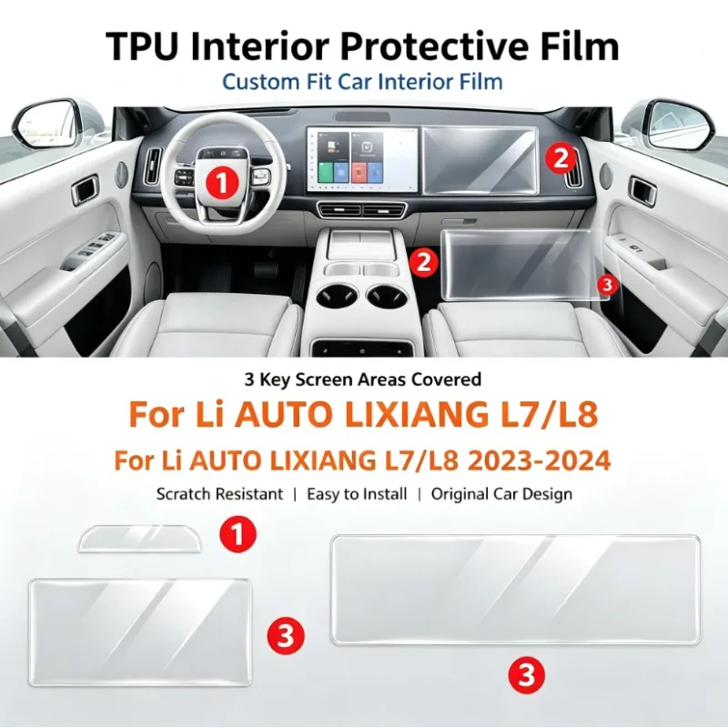 TPU protective Film For Li AUTO LIXIANG L7/L8 2023 2024 Dashboard,Navigation Backseat TV Screen Anti-scratch film Sticker