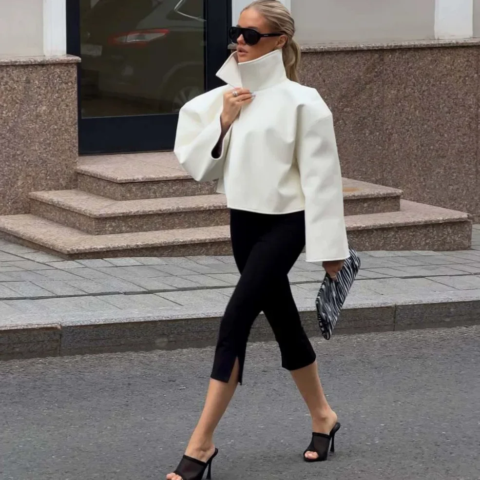 2026 new women's turtleneck asymmetrical small blazer slim and thin fashion temperament long sleeves