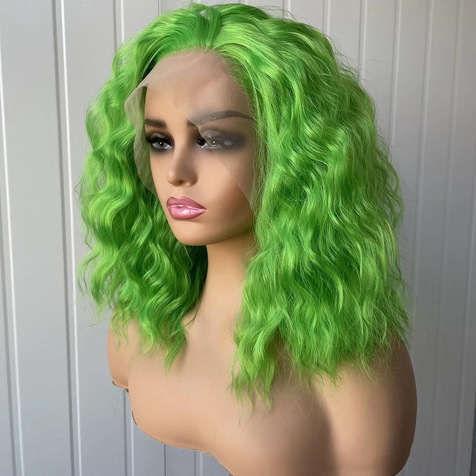 Charisma Synthetic Lace Front Short Curly Wigs Heat Resistant Fiber Synthetic Hair Green Lace Wigs For Woman Short Cut Wig