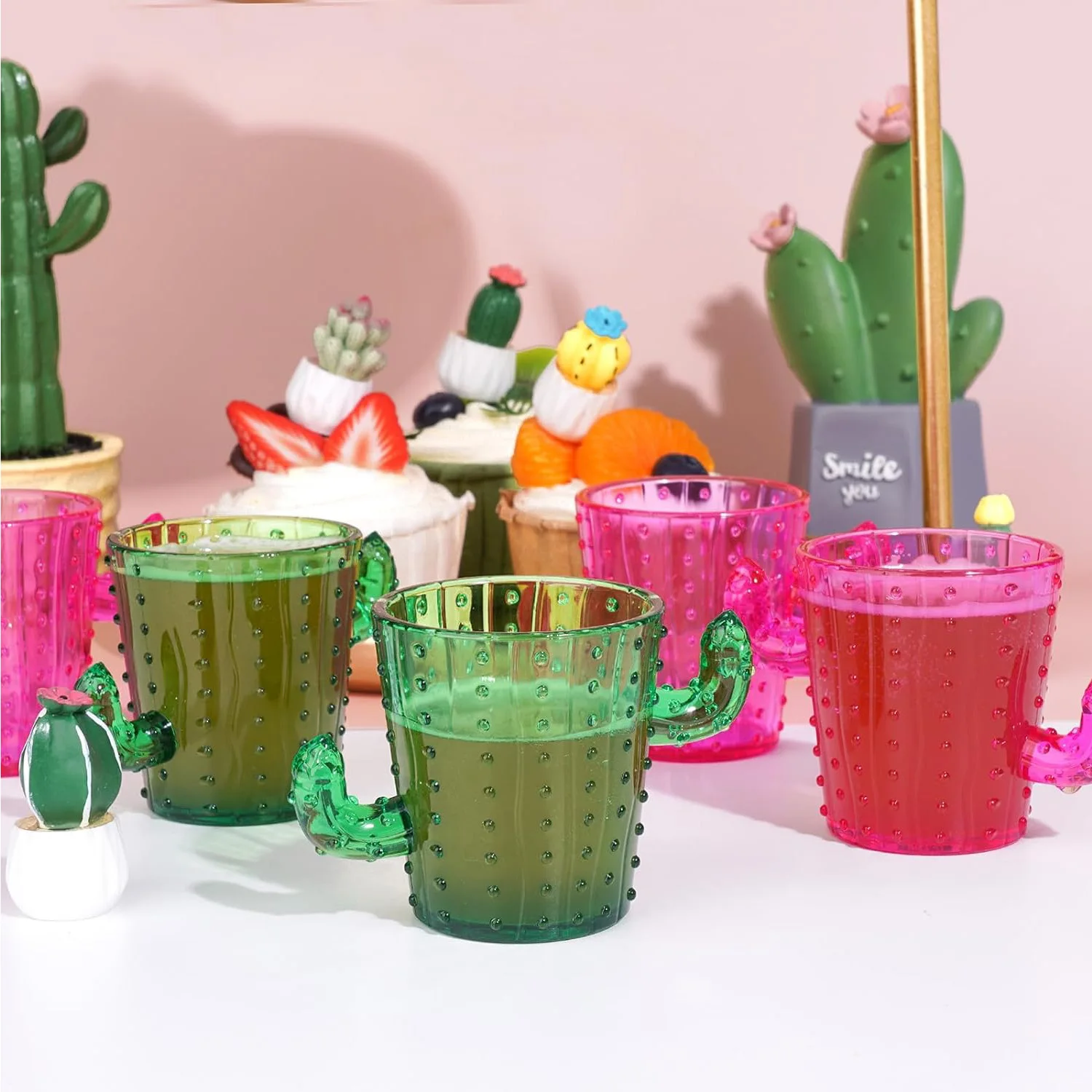 6Pcs Green Plastic Cactus Shot Glasses 2 Oz Green Cute Cactus Tequila Anti Drop acrylicGlasses for Cinco De Mayo Party Supplies