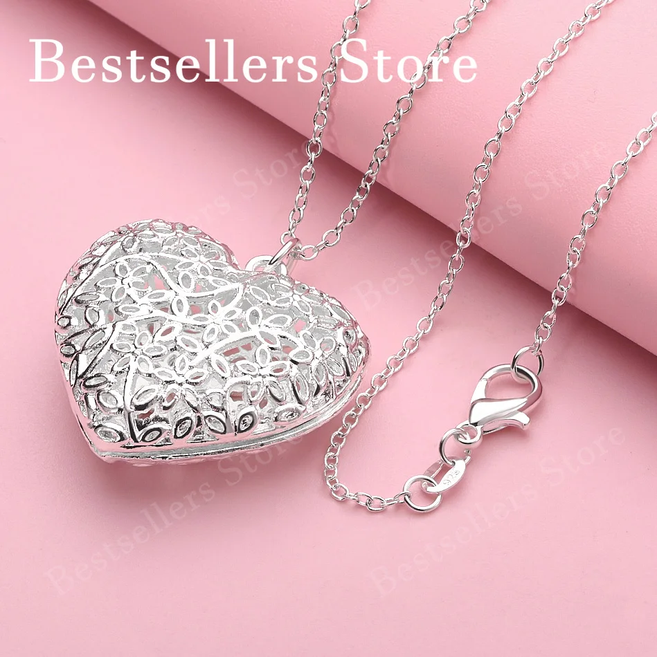 925 sterling silver 16-30 inch exquisite heart-shaped hollow pendant necklace, women's fashion jewelry gift, wedding accessory