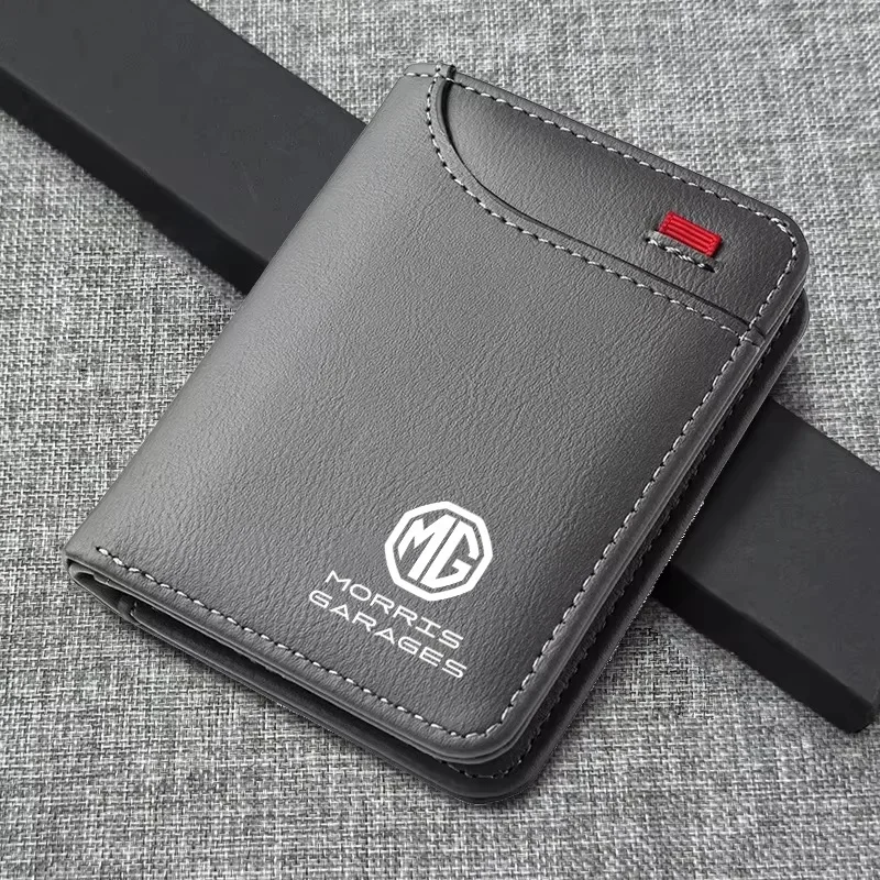 1Pc PU Leather Mini Credit Card Wallet for MG ZS EV HS EHS PHEV MG3 MG4 MG5 MG6 MG7 GT ZR RX5 Slim Portable Car Logo Card Holder