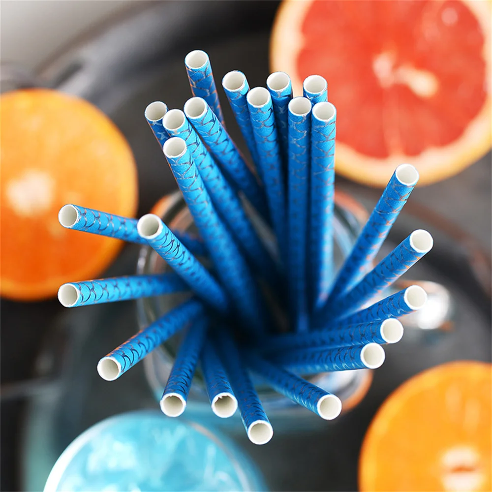 25 Stück Einweg-Trinkhalme mit Meerjungfrauen-Motiv, Papiertrinkhalme für Meerjungfrauen-Geburtstagsfeier-Dekoration, Party-Geschenk im Unterwasser-Stil – Detail 7