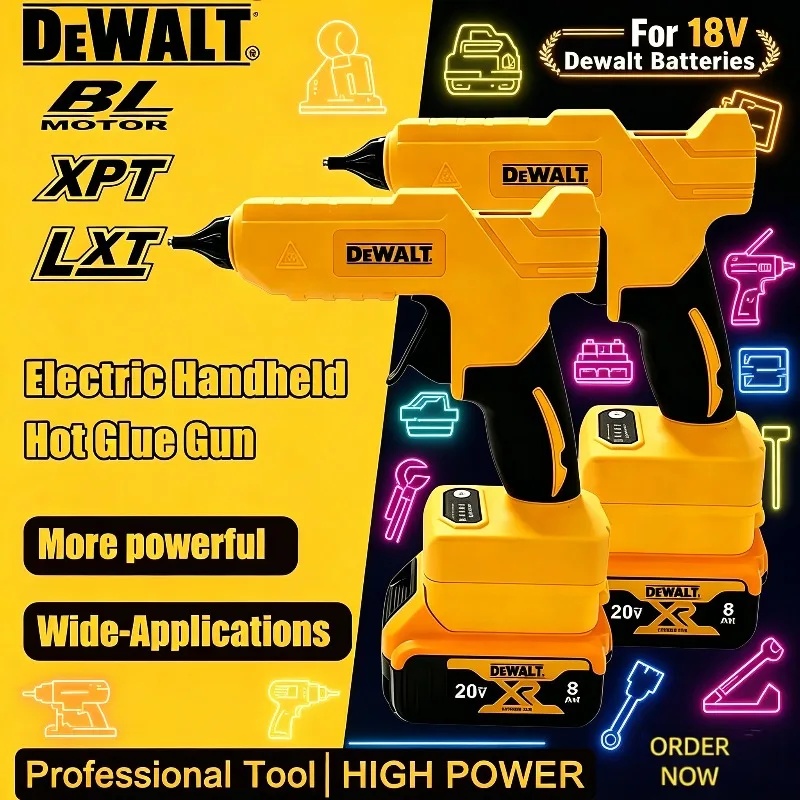 

Беспроводной электрический ручной клеевой пистолет Dewalt, термопистолет для сварки, термофен с защитой от ожогов, инструмент для ремонта и DIY, для аккумулятора 18В