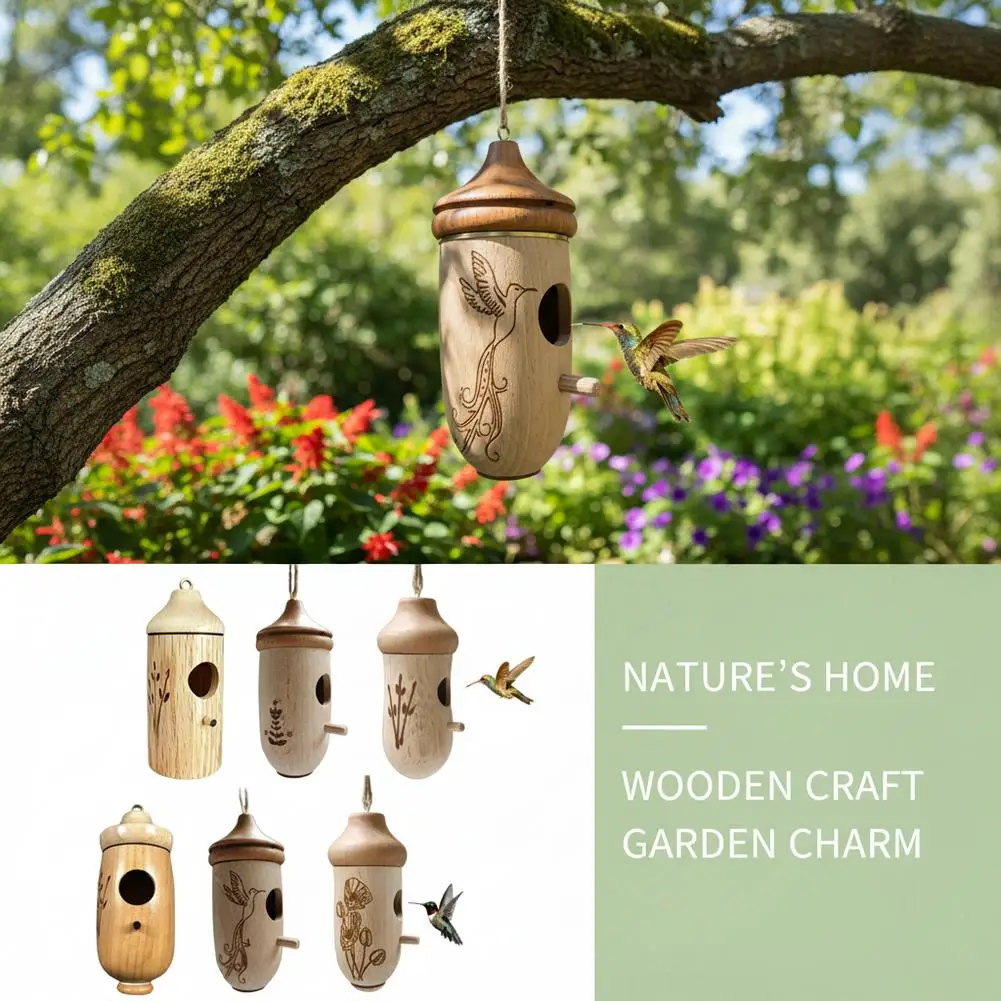 Kolibri-Haus Hängendes Vogelhaus aus Holz Handgefertigtes Nest Wildvogelhaus für Außenbereich Garten Dekoration – Detail 12