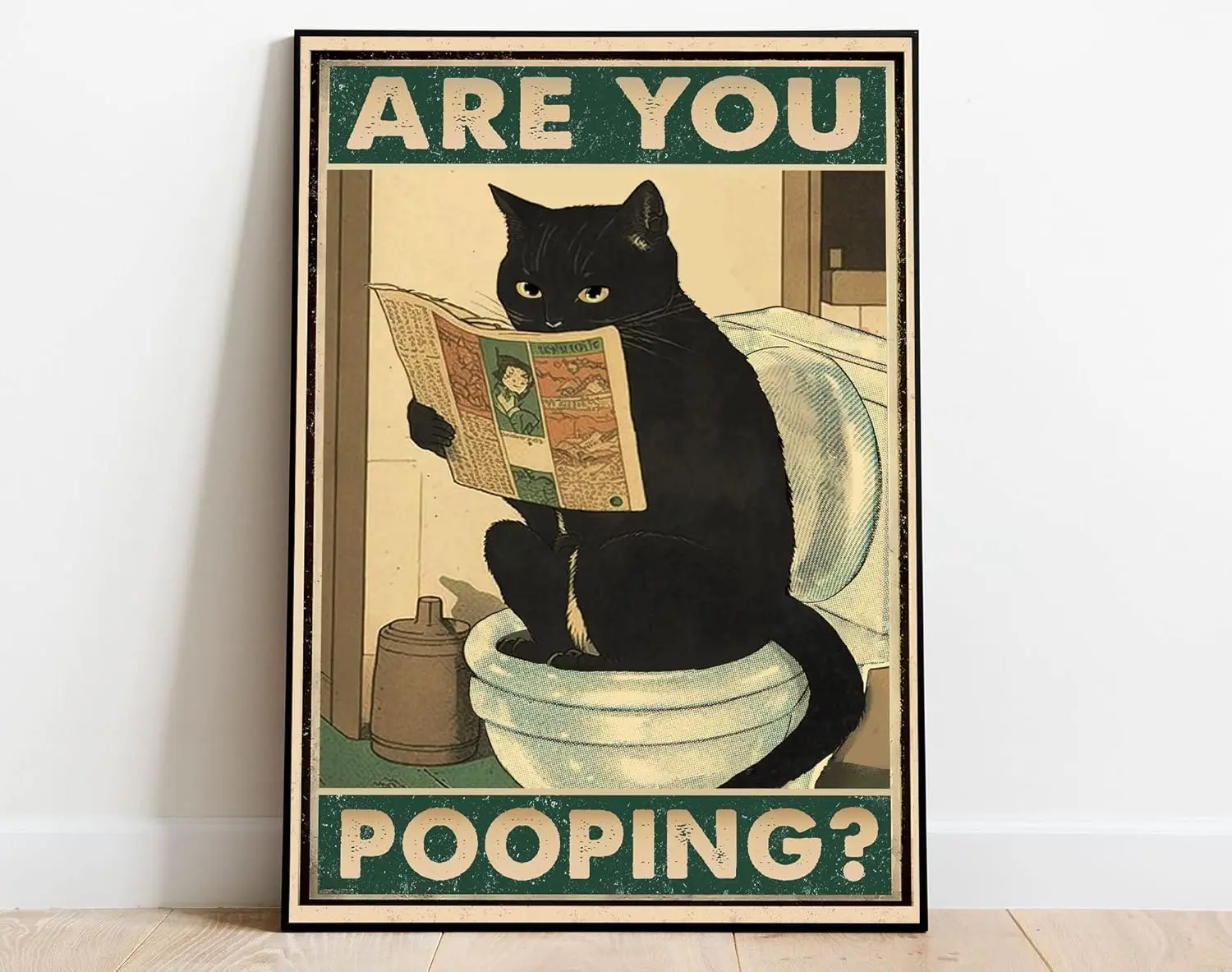 Retro Metal Tin Sign 8 X 12 Inches are You Pooping Poster Funny Black Cat Toilet Poster Funny Bathroom Wall Art Peeking Cat sign