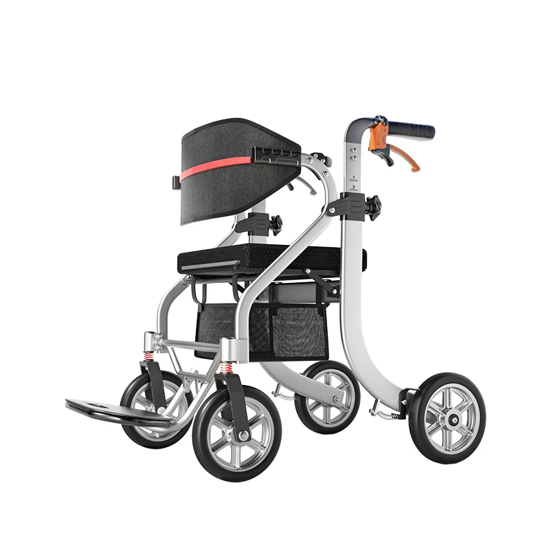 Rehabilitasi Walker Dengan Kursi Lipat Double Aluminium Ringan Rollator Walker untuk Lansia