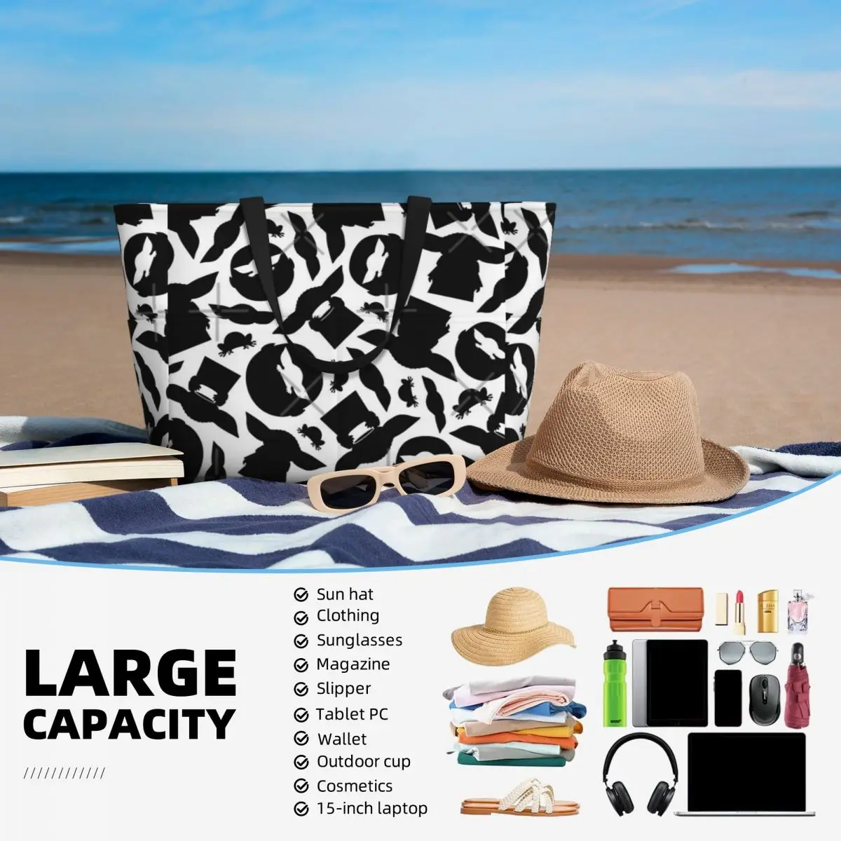 Monochrome Silhouetten Strand Reisetasche, Einkaufstasche beliebte praktische Reise Umhängetasche Multi-Style-Muster