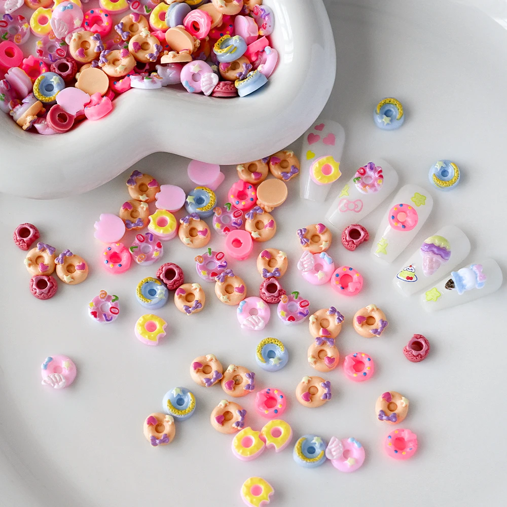 50pcs 3D Doughnuts, Ice Cream Nail Art Decorations Kits Kawaii Dessert Doughnut Design Nail Art Parts DIY Sweet Manicure Charms
