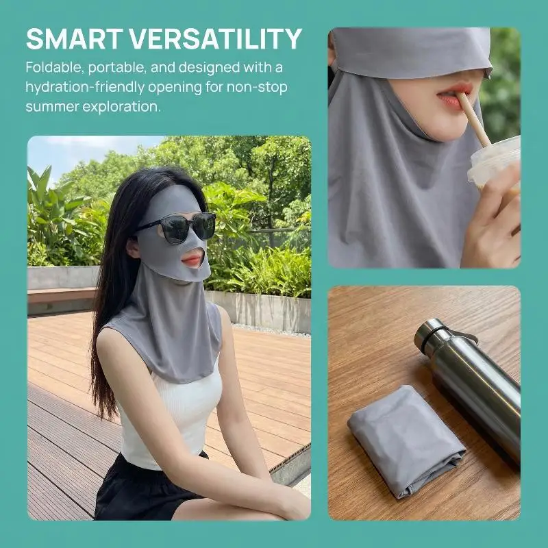 

2026 New Fashion Ice Silk Sun Full Face UPF50+ Anti-UV Neck Protection Mask Scarf Breathable Sunshade Face Mask Cycling Mask