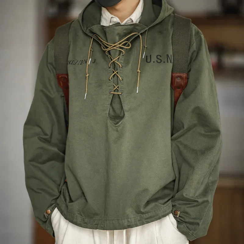 

Men's Hooded Pullover Long Sleeve Parker Jacket Drawstring Neckline Workwear Jacket Green Male Casual Sweatshirts Printed Tops