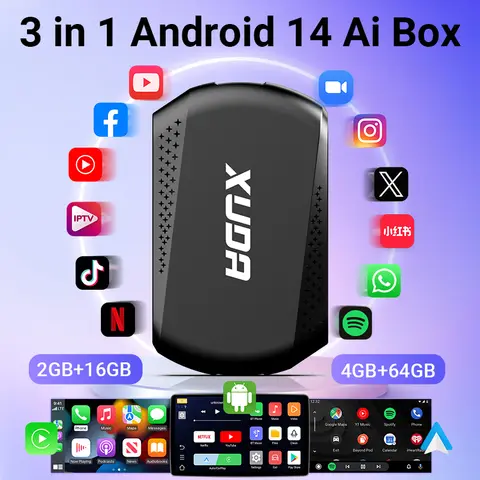 XUDA 2025 미니 Ai 박스 4+64GB 안드로이드 14.0 지원 Netflix YouTube 무선 Carplay 유선 Carplay가 있는 자동차의 99%에 적합