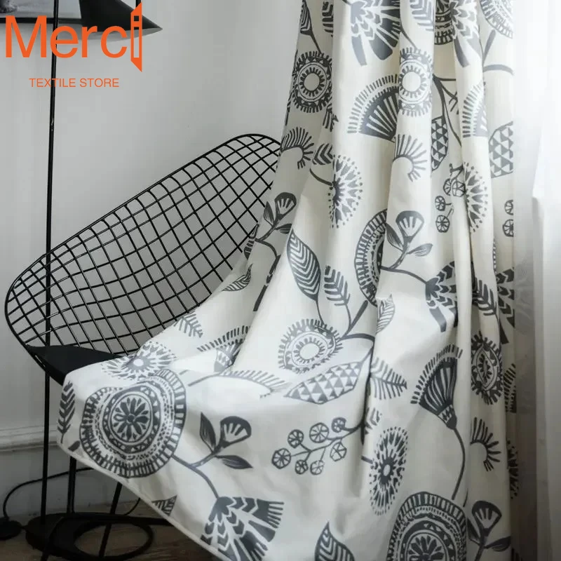 

Ins Nordic Wind Matching Colored Linen Curtain New Modern Curtains For Living Room Bedroom Balcony High Shading Printing Concise