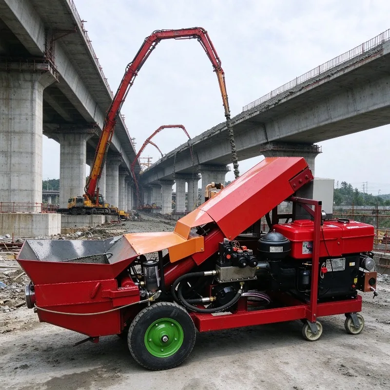 High Efficiency Stationary Concrete Pump Diesel Engine Concrete Pumping Equipment Large Hopper For Building Construction
