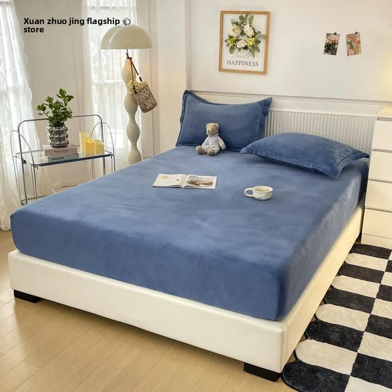 

Thiened Milk Velvet Bedding Cover Pure Color Student Dormi Single Bed Mattr Protector Case Single Piece Bed Canopy