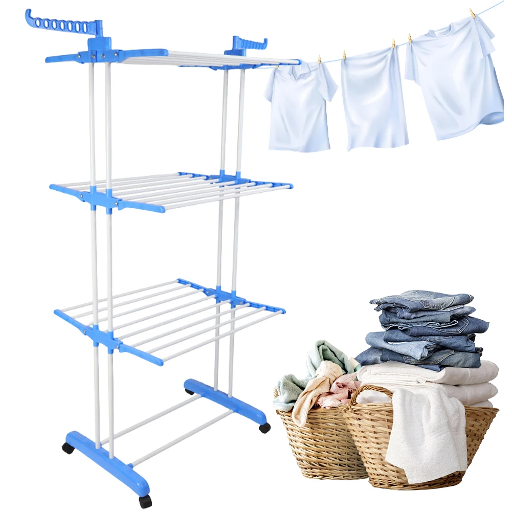 Oversize 4-Tier Clothes Drying Rack Foldable Movable Drying Rack with Two Wings Metal Clothing Dryer for Clothing Bed Linen