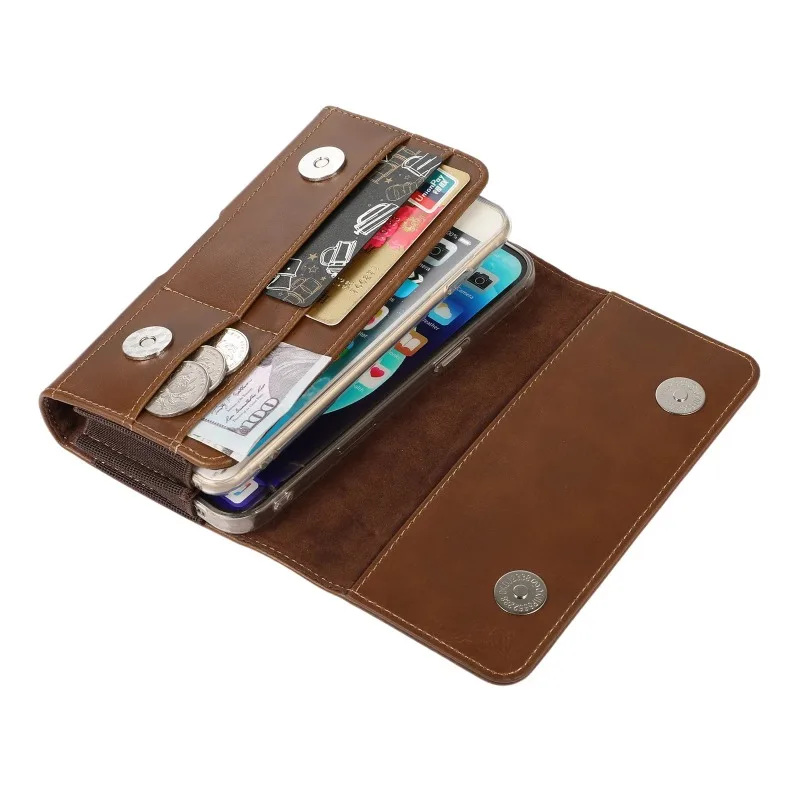 

Leather Dual Pouch Mobile Phone Bags Wear Belts Hang Waist Bags Male Father Elderly Person Double Layered Waist Bag for Men