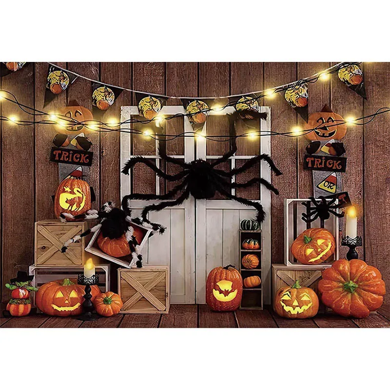 Avezano Halloween Decoration Backdrop Spider Pumpkin Lantern Trick Wood Child Portrait Background Decor Photo Studio Photozone