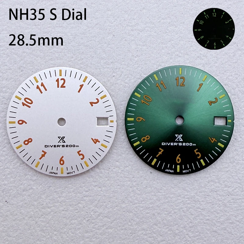 أفضل ساعة 28.5 مللي متر NH35 الطلب S شعار جديد ريترو الهاتفي الأخضر مضيئة مناسبة ل NH35/NH36 التلقائي ساعة يد تعمل بالحركة اكسسوارات #1
