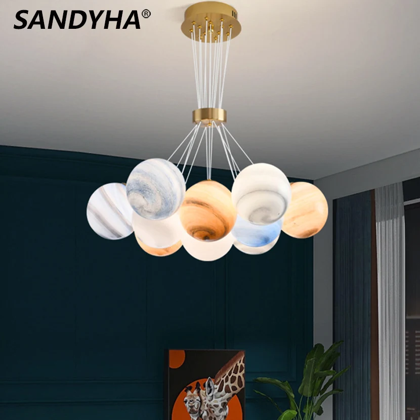 sandyha nordic led planets lampada pingente bola de vidro lua lunar lustre sala e quarto luzes penduradas novo 01