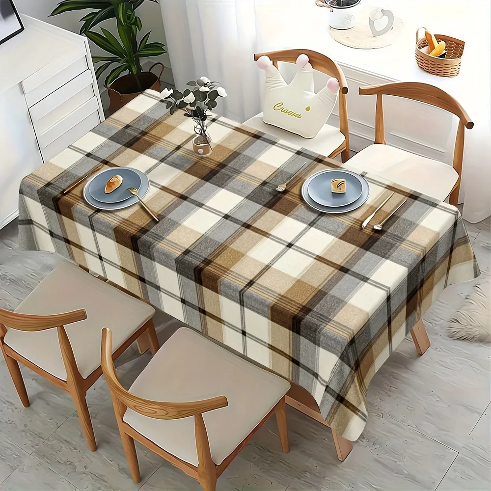 One-piece set, a festive tablecloth with brown check patterns and light gray accents. Made of durable polyester fabric. yzb