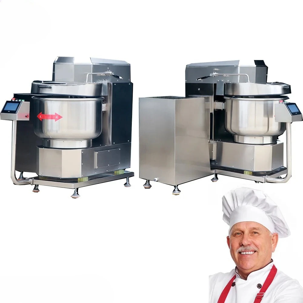 Commercial Automatic Self‑Tipping Spiral Dough Mixer, Large‑Scale Dual‑Speed Dual‑Motion Dough‑Kneading Bakery Equipment