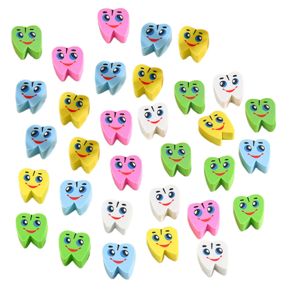 60 Pcs Dental Eraser Delicate Erasers Stick Fun for Kids Bulk Cartoon Tiny Pencils Cute Adorable Tooth