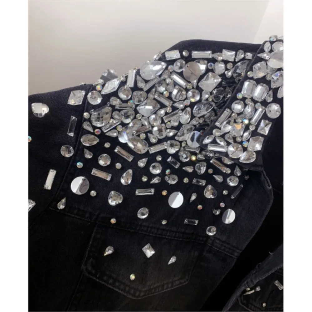 Casaco de lantejoulas diamante jaqueta jeans solta para mulheres жletiеhttрт на оскла chaqueta de jean