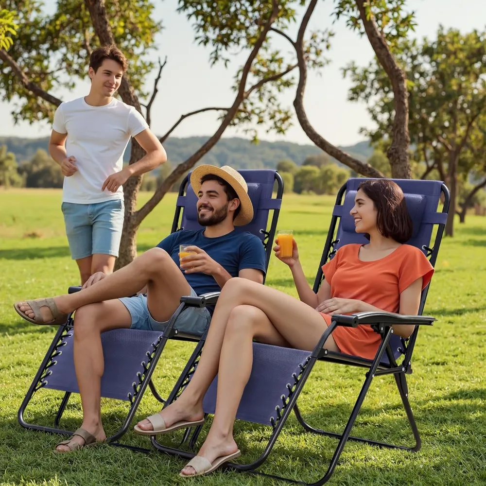 

Zero Gravity Chair Patio Folding Lawn Outdoor Lounge Gravity Camp Reclining Lounge Chair with Cup Holder Pillows for Poolside
