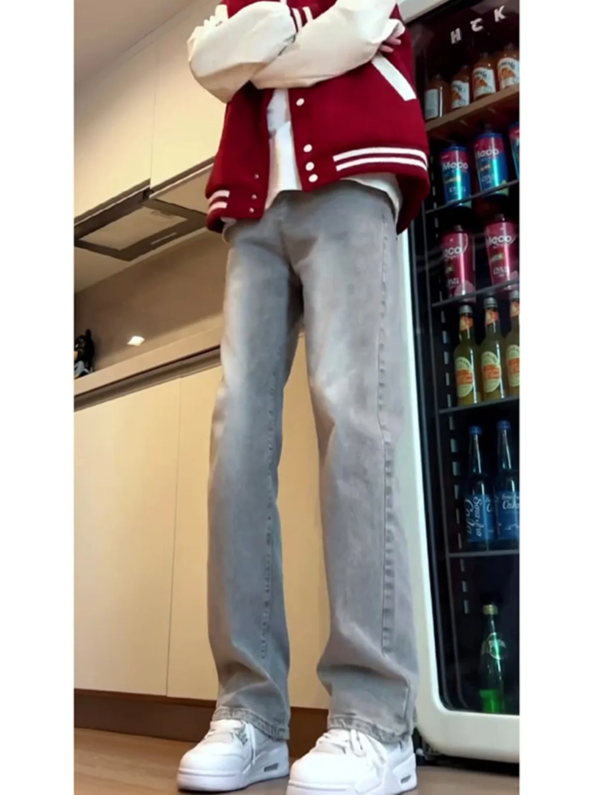 

American Retro ey Denim Jeans Men's Autumn Winter Tall Extended Fce Loose Straight Leg Micro Flared Pants