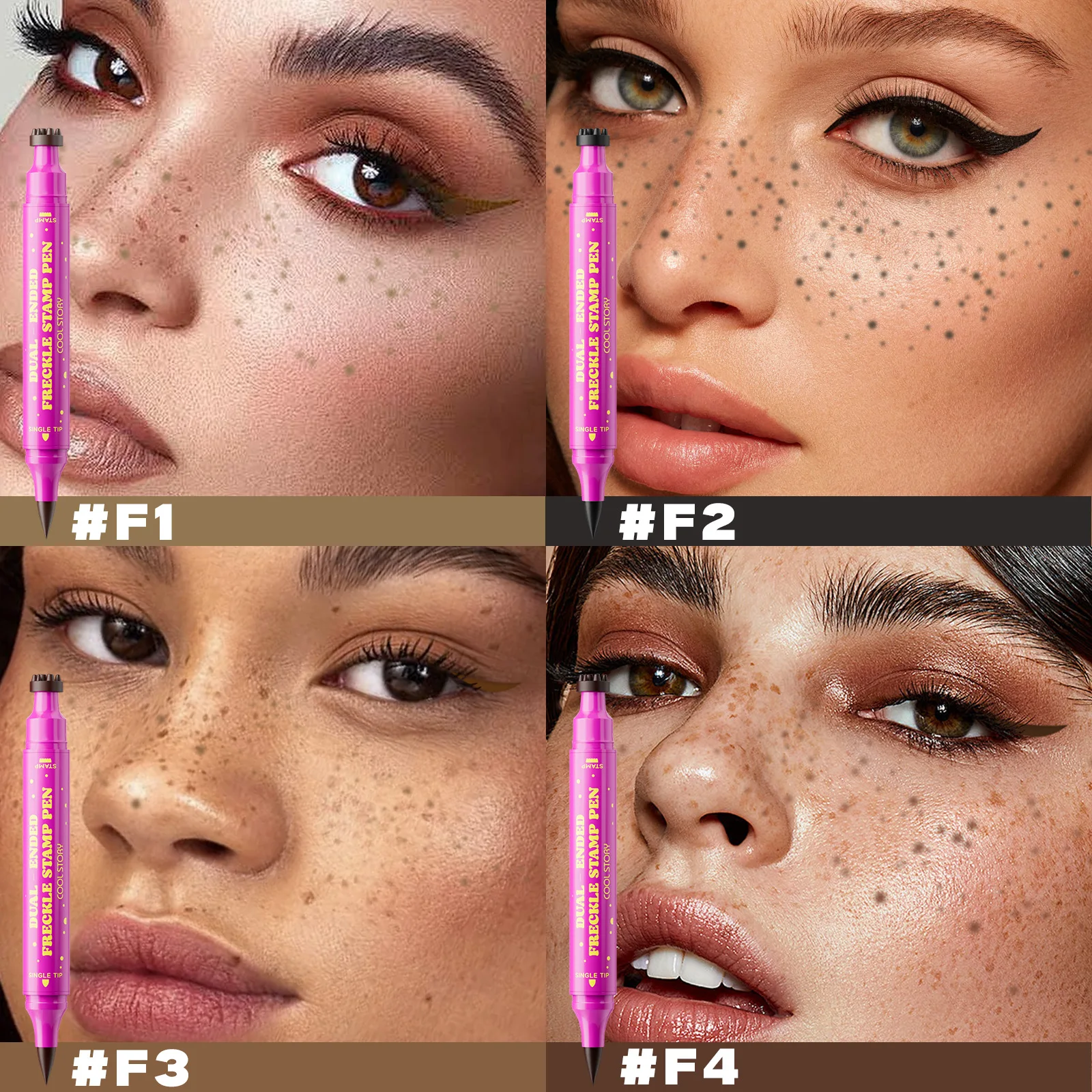 4 Color Dual-Ended Fake Freckles Stamp Pen Natural Waterproof Lifelike , for Long Lasting Look Dot Spot Pen Makep Tool Cosmetics