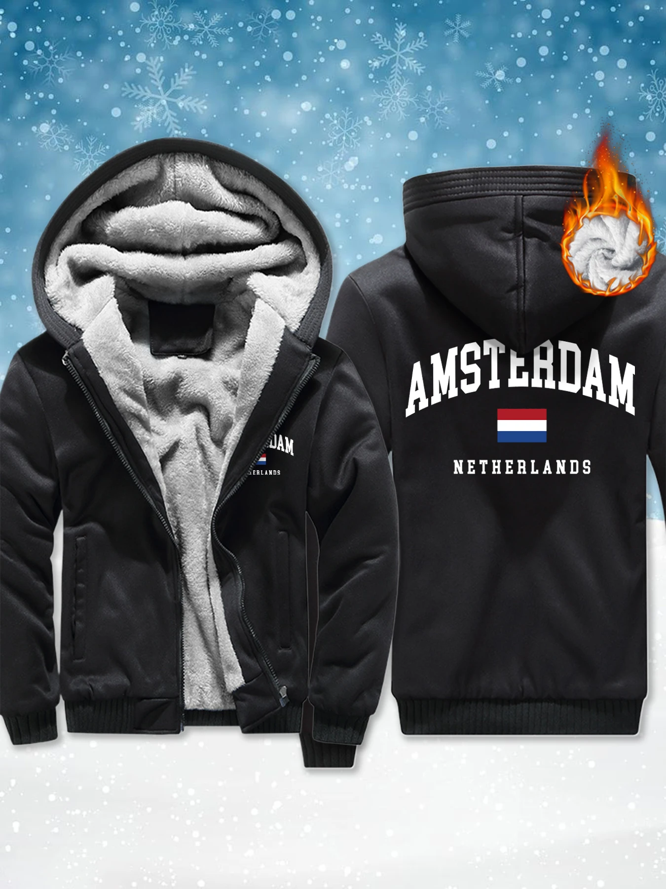 

Мужская флисовая куртка на молнии с принтом флага Амстердама, Нидерланды, мягкий удобный топ, зимняя утепленная верхняя одежда, базовая теплая модная толстовка