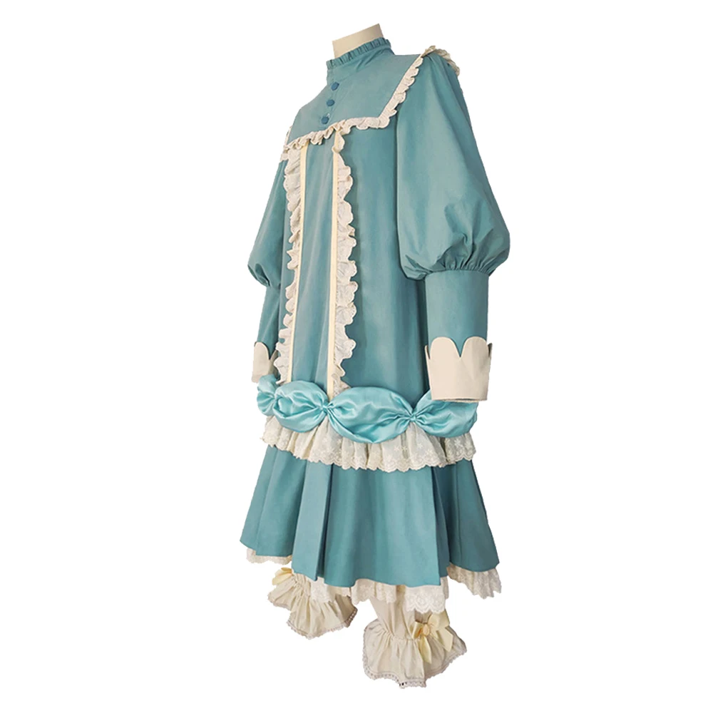 Anime Cardcaptor Blue Turtleneck Dress Kinomoto Cosplay Costume Girl Lolita Skirt with Lace Applique Halloween Party Clothes