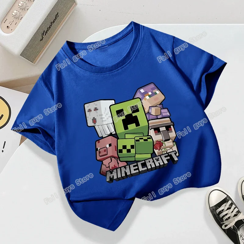 Miner Crafting Pixel Series Child T-Shirt Summer Kids Short Sleeve Tops Hot Game Boys Girls Clothing Cartoon Print Birthday Gift