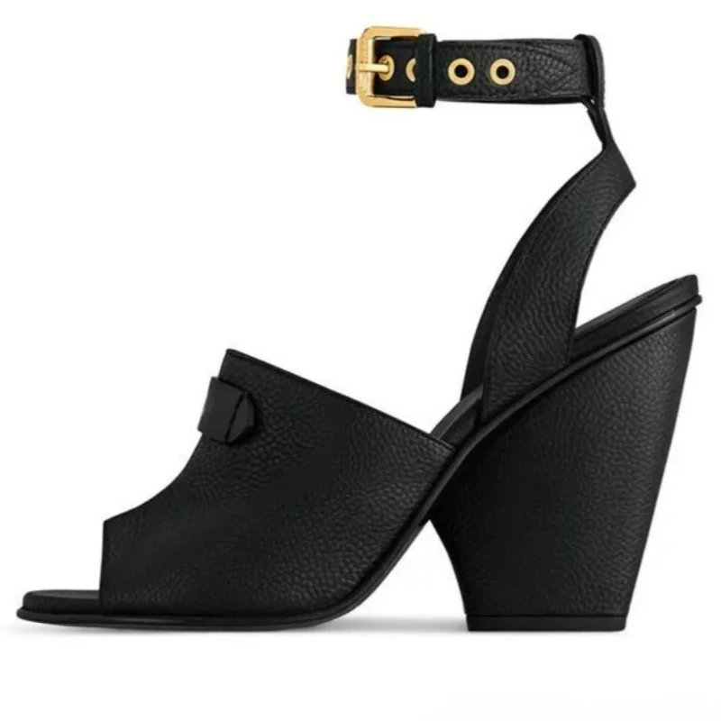 

Модные женские сандалии с открытым носком, новинка лета 2023, женские туфли-лодочки с пряжкой на грубом каблуке, уличная дышащая женская обувь высокого качества