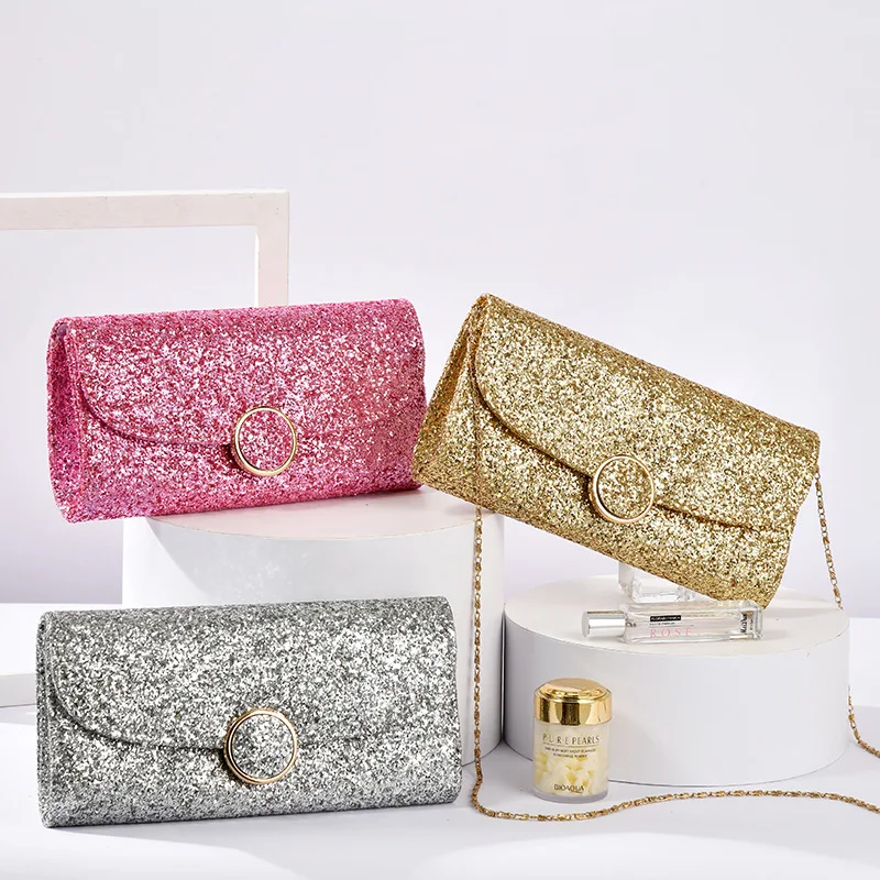 

Korean version of simple dinner bag, fashionable light luxury diamond-encrusted shoulder bag, evening dress banquet bag