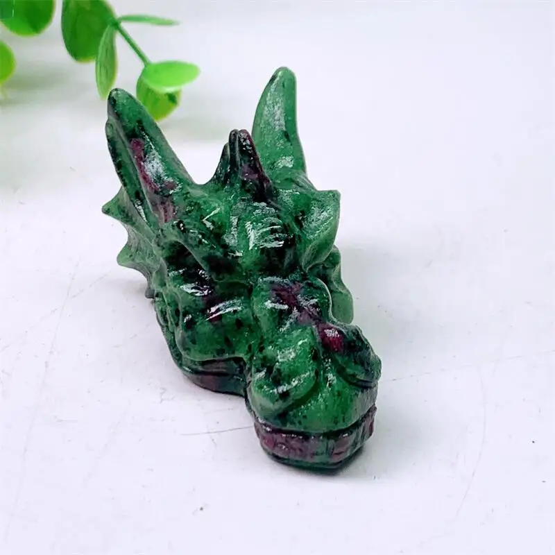 6.3CM Natural Ruby In Zoisite Dragon Skull Carving Head Polished Animal Powerful Statue For Home Decoration Gift 1pcs