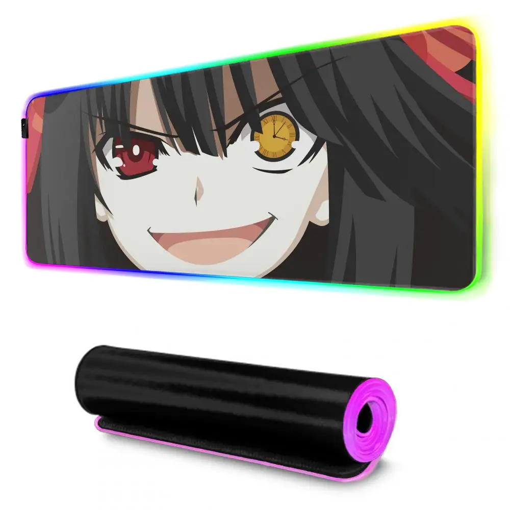 Date A Live Tokisaki Kurumi Anime Mouse Pad Gamer Rgb Desk Mat Back Light Led Setup Gaming Accessories Deskmat Big Mousepad