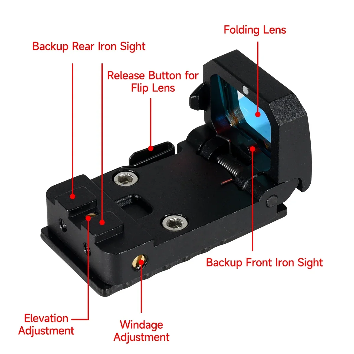 JH409 3MOA Folding Flip Collimator Reflex Mini 1x Red Dot Sight with Picatinny Weaver 20mm Mount and Pistol Glock MOS Base