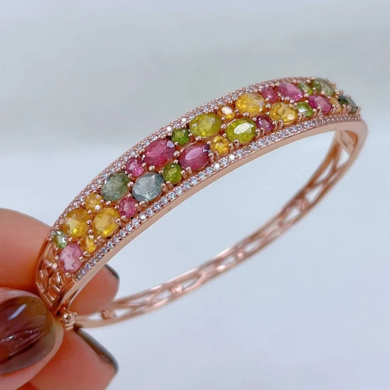 SACE GEMS New Certified 4*5mm Natural Tourmaline Bracelets 925 Sterling Silver 18.5cm for Women Engagement Party Fine Jewelry